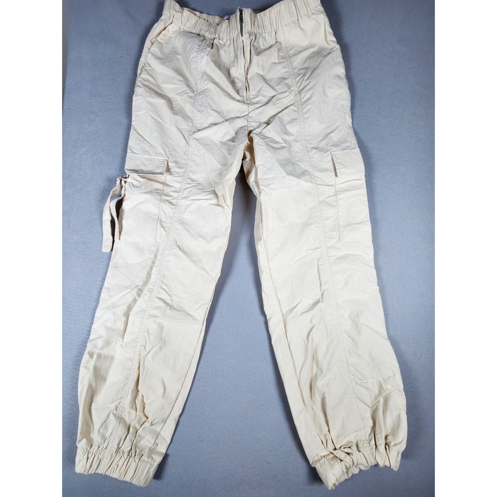 bar III Women's Beige‎ Cargo Canvas Cotton Pants Elastic Waist Zip Straight SZ M
